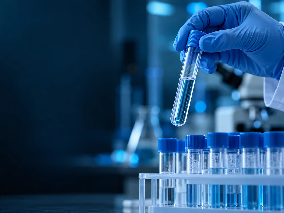 Gloved hands working with laboratory specimens